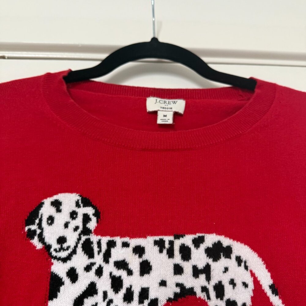 J Crew Teddie Sweater Medium Dalmatian Dog Print Red Classic Novelty Print - Picture 5 of 15